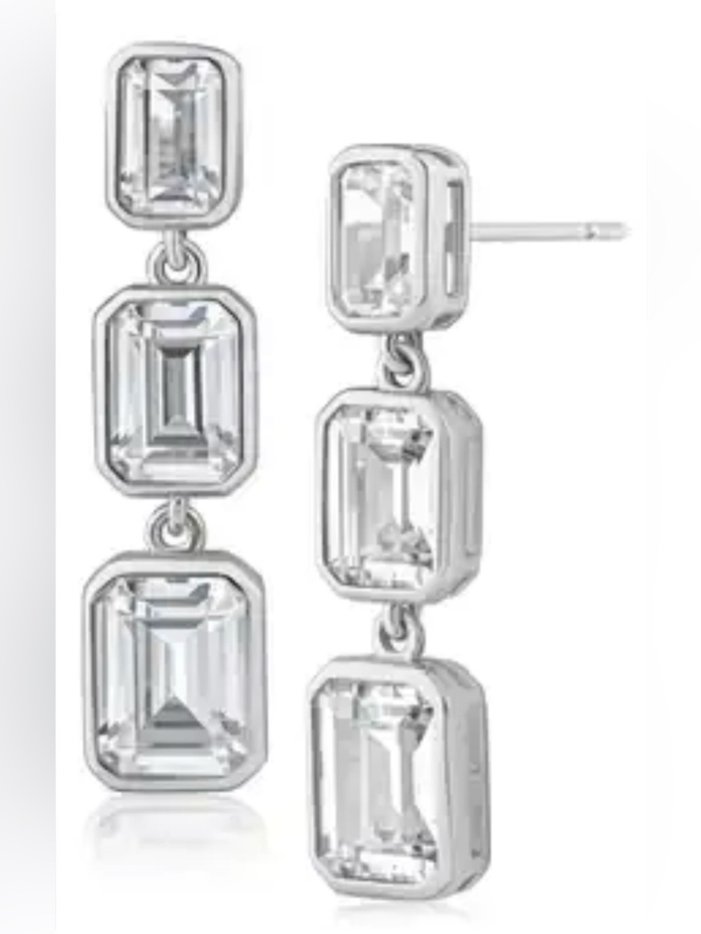 NWT CZ by Kenneth Jay Lane Cut Cubic Zirconia Linear Drop Earrings Silver Tone